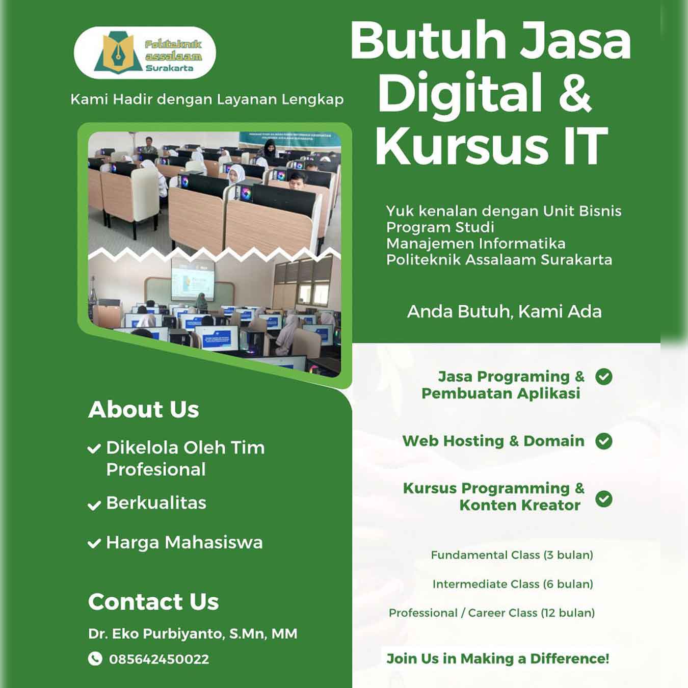 Butuh Jasa Digital & Kursus IT? Tenang, Politeknik Assalaam Surakarta siap membantu!